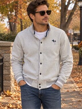 LUSSO Comfort Is Luxury Men’s Gray Button Front Jacket Sweatshirt Size S